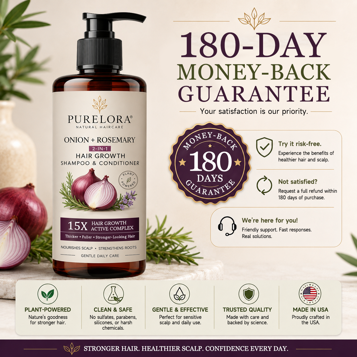 🇺🇸 Official U.S. Store | PURELORA® 2-in-1 Onion & Rosemary Shampoo + Conditioner 🌿 | 15X Active Complex for Fuller, Thicker-Looking & Stronger Hair