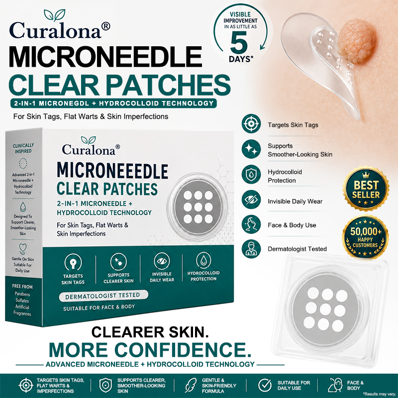 🔥 Curalona® 2-in-1 Microneedle & Hydrocolloid Patch | For Skin Tags, Flat Warts & Raised Skin Imperfections | Visible Improvement in As Little As 5 Days | Invisible Face & Body Patches