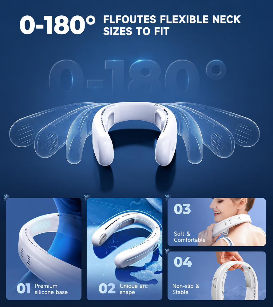 ❄️ BVJ Portable Neck Fan with Dual Semiconductor Cooling | 360° Airflow • Up to 8 Hours Battery Life • 3 Speeds | Perfect for Summer, Travel & Outdoor Use