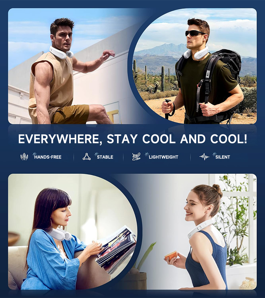 ❄️ BVJ Portable Neck Fan with Dual Semiconductor Cooling | 360° Airflow • Up to 8 Hours Battery Life • 3 Speeds | Perfect for Summer, Travel & Outdoor Use
