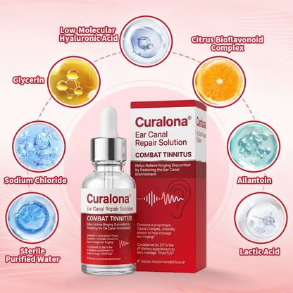 🏥FDA Certified | Curalona® Ear Canal Repair Solution to Combat Tinnitus  Helps Relieve Ringing Discomfort by Restoring the Ear Canal Environment  One Bottle · 7 Days · Designed to Deliver Noticeable Results Within 7 Days