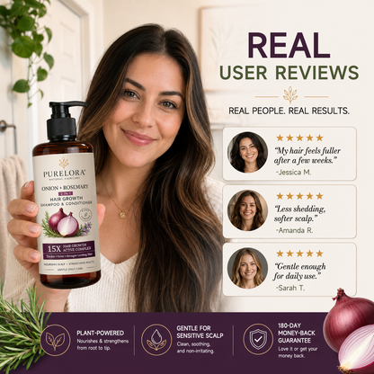 🇺🇸 Official U.S. Store | PURELORA® 2-in-1 Onion & Rosemary Shampoo + Conditioner 🌿 | 15X Active Complex for Fuller, Thicker-Looking & Stronger Hair