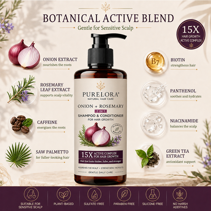 🇺🇸 Official U.S. Store | PURELORA® 2-in-1 Onion & Rosemary Shampoo + Conditioner 🌿 | 15X Active Complex for Fuller, Thicker-Looking & Stronger Hair