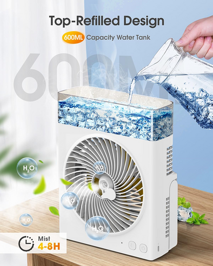 ❄️ BVJ tragbarer Sprühventilator❄️ | Bis zu 30 Std. Akkulaufzeit • 600-ml-Wassertank • USB-Aufladung • Leiser Betrieb | Ideal für Zuhause, Büro, Camping & Reisen