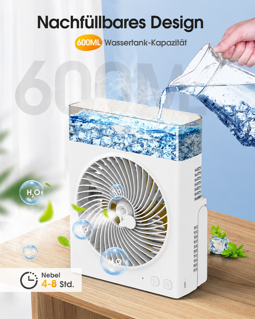 ❄️ BVJ Portable Misting Fan with 600ml Water Tank | Up to 30H Battery Life • USB Rechargeable • Quiet & Compact | Perfect for Home, Office, Camping & Travel
