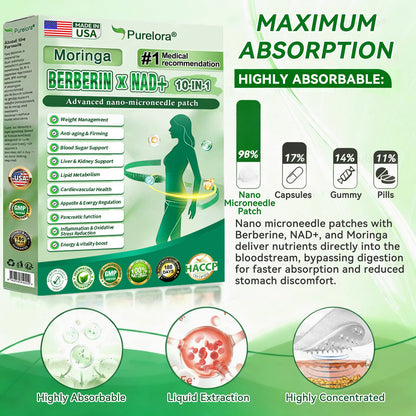 🏥FDA Certified| Purelora® Moringa Berberine × NAD⁺ 10-in-1 Nano Microneedle Patch (Just once daily, visible changes in 7 days) ✅ Supports weight management, loose skin, diabetes care, sleep apnea, joint comfort, and more2