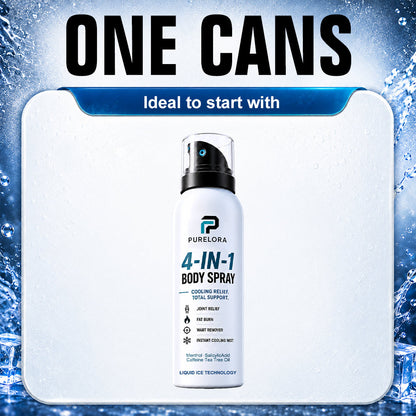 🔥 PURELORA® 4-in-1 Body Spray — Joint Relief · Fat Burn · Wart Remover · Instant Cooling Mist | Menthol + Salicylic Acid + Caffeine + Tea Tree | FSA/HSA Eligible