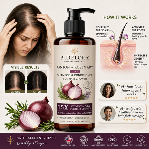 🇺🇸 Official U.S. Store | PURELORA® 2-in-1 Onion & Rosemary Shampoo + Conditioner 🌿 | 15X Active Complex for Fuller, Thicker-Looking & Stronger Hair