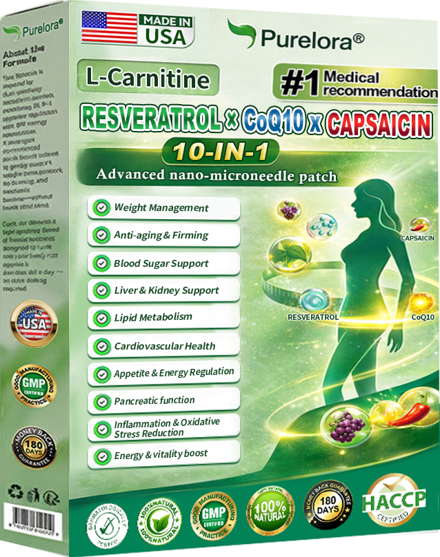 🔥New arrivals: 80% off | Purelora® L-Carnitine Resveratrol × CoQ10 × CAPSAICIN 10-in-1 Nano Microneedle Patch (Just once daily, visible changes in 7 days) ✅ Supports weight management, skin firmness, energy metabolism, cardiovascular health, fat burning