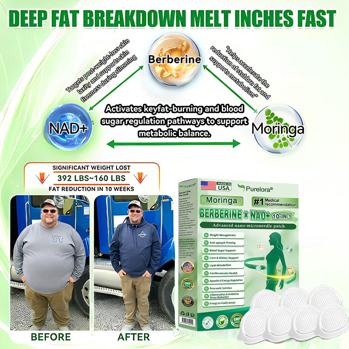 🏥FDA Certified| Purelora® Moringa Berberine × NAD⁺ 10-in-1 Nano Microneedle Patch (Just once daily, visible changes in 7 days) ✅ Supports weight management, loose skin, diabetes care, sleep apnea, joint comfort, and more2