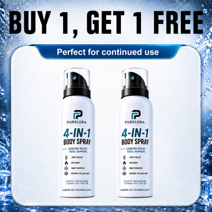 🔥 PURELORA® 4-in-1 Body Spray — Joint Relief · Fat Burn · Wart Remover · Instant Cooling Mist | Menthol + Salicylic Acid + Caffeine + Tea Tree | FSA/HSA Eligible
