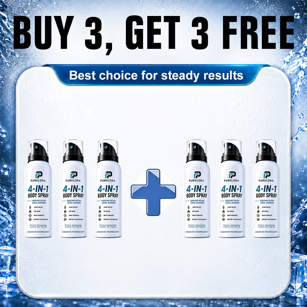 🔥 PURELORA® 4-in-1 Body Spray — Joint Relief · Fat Burn · Wart Remover · Instant Cooling Mist | Menthol + Salicylic Acid + Caffeine + Tea Tree | FSA/HSA Eligible