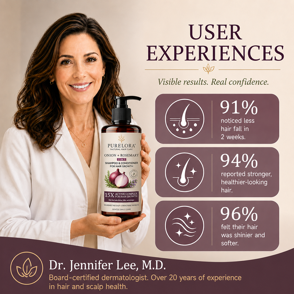 🇺🇸 Official U.S. Store | PURELORA® 2-in-1 Onion & Rosemary Shampoo + Conditioner 🌿 | 15X Active Complex for Fuller, Thicker-Looking & Stronger Hair