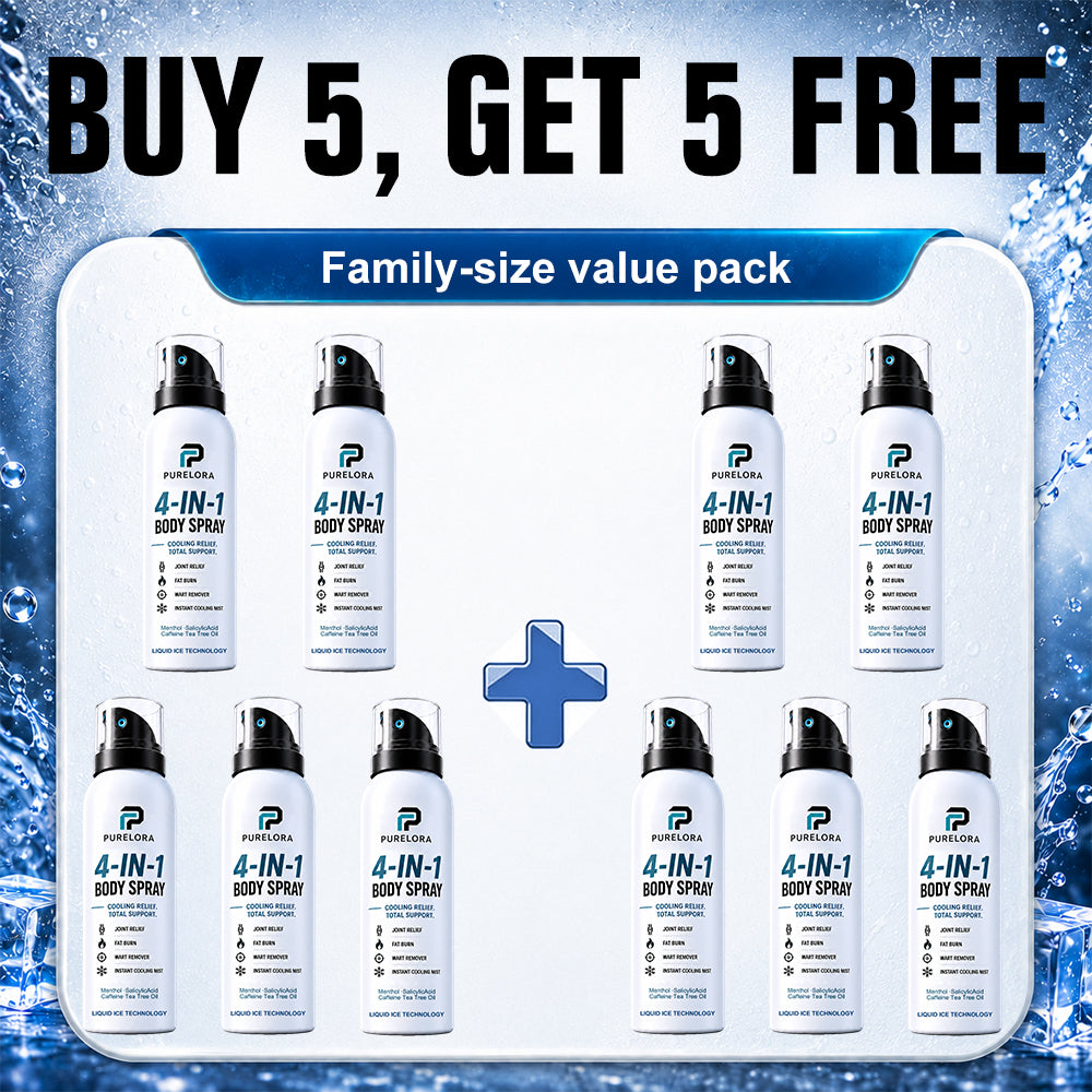 🔥 PURELORA® 4-in-1 Body Spray — Joint Relief · Fat Burn · Wart Remover · Instant Cooling Mist | Menthol + Salicylic Acid + Caffeine + Tea Tree | FSA/HSA Eligible