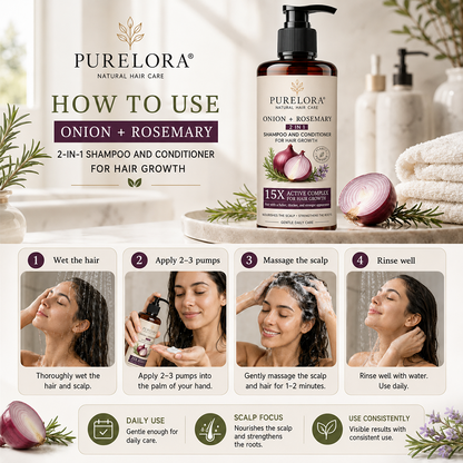 🇺🇸 Official U.S. Store | PURELORA® 2-in-1 Onion & Rosemary Shampoo + Conditioner 🌿 | 15X Active Complex for Fuller, Thicker-Looking & Stronger Hair