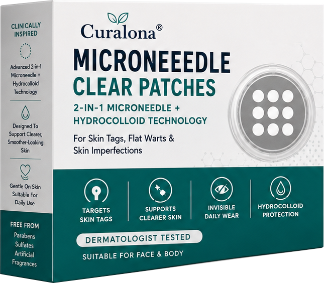 🔥 Curalona® 2-in-1 Microneedle & Hydrocolloid Patch | For Skin Tags, Flat Warts & Raised Skin Imperfections | Visible Improvement in As Little As 5 Days | Invisible Face & Body Patches